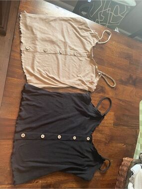 Ribbed Button-Front Cami Tank Duo - Beige & Black bundle